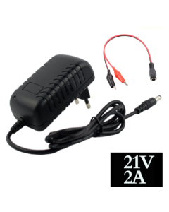 18V (21VDC) Li-ion lader med klyper for lading av f.eks verktøybatterier