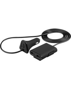 Genial USB 12/24V billader med 9,6A og 4 utganger, to av de med forlenger for baksete