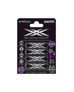 4 pk Sanyo Eneloop XX AA 1,2V (1,5V) 2500mAh. Ladbart - Klar til bruk!