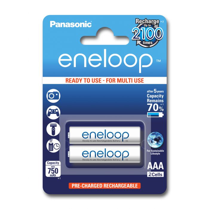 2 pk Panasonic Eneloop AAA NIMH. batteri - Klar til bruk! HR03 750mAh