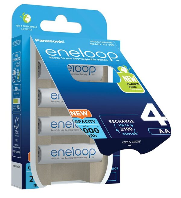 4 pk Eneloop AA 1,2V (1,5V) 2000mAh. Ladbart - Klar til bruk! BK-3MCDE/4BE-113437