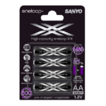 4 pk Sanyo Eneloop XX AA 1,2V (1,5V) 2500mAh. Ladbart - Klar til bruk!