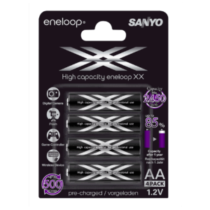4 pk Sanyo Eneloop XX AA 1,2V (1,5V) 2500mAh. Ladbart - Klar til bruk!