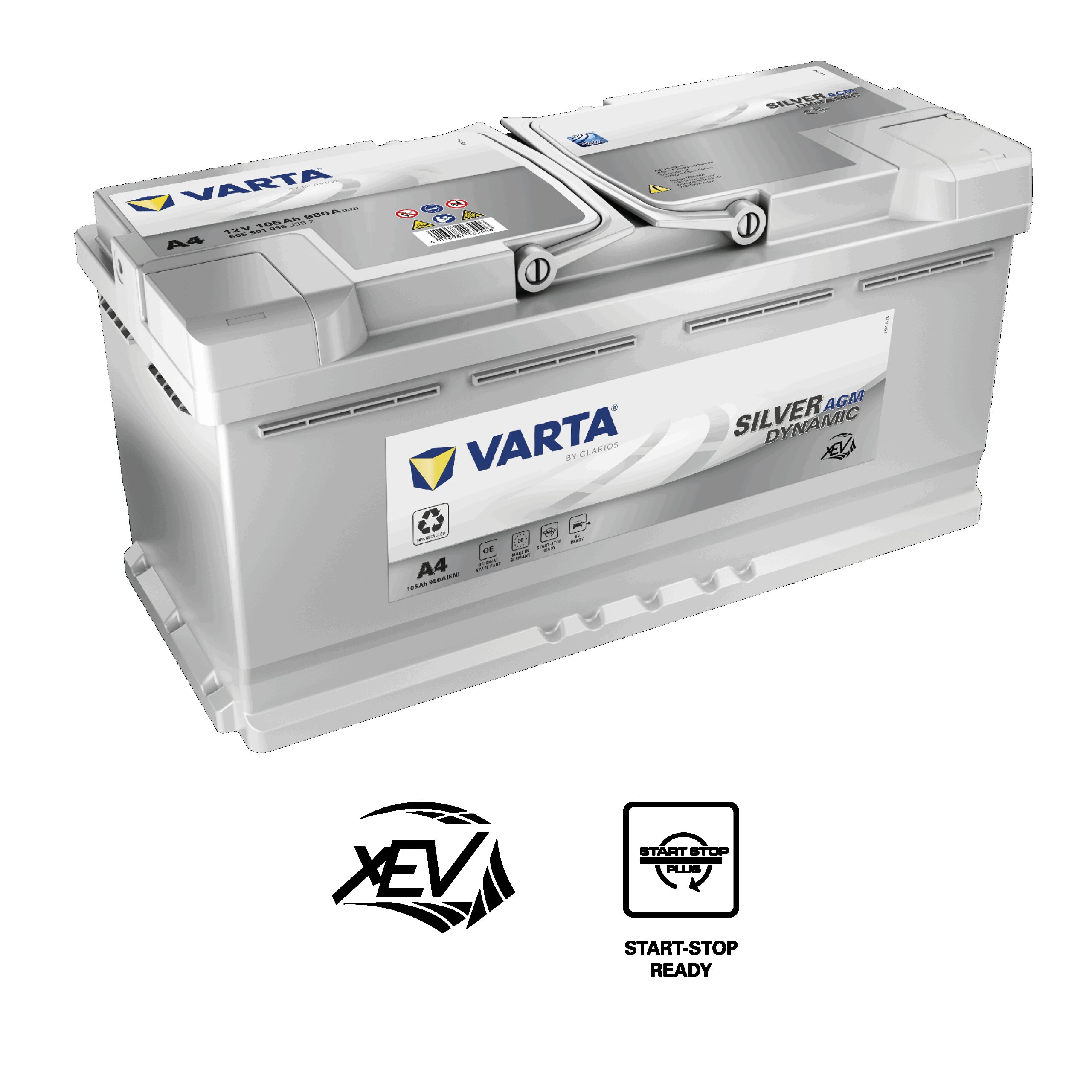 VARTA Silver Dynamic AGM Batteri 12V 105AH 950CCA (394x175x190/190mm) Polstilling 5 - Plusspol til hÃƒÂ¸yre A4-0