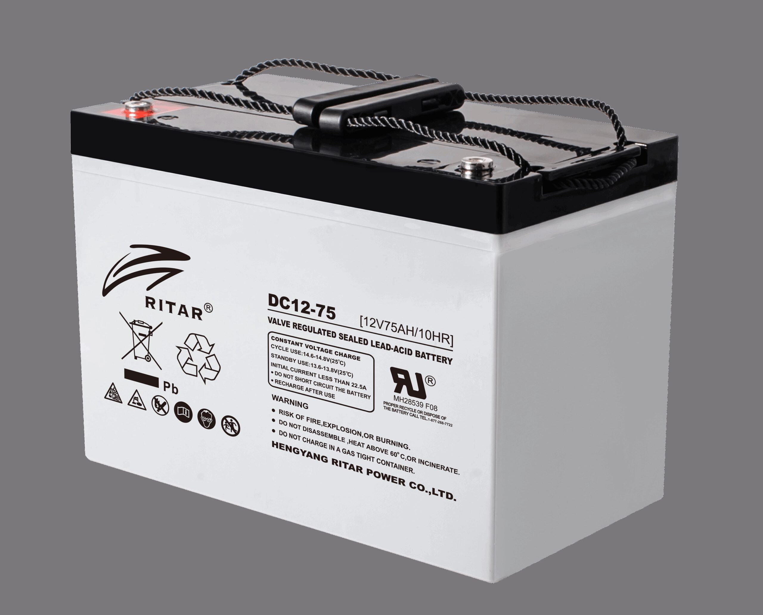 RITAR AGM Deep Cycle Batteri 12V 75AH C10 (259x169x210mm) Polstilling 4 - Plusspol til venstre-0