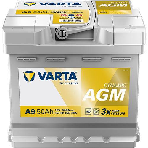 VARTA Silver Dynamic AGM Batteri 12V 50AH 540CCA (207x175x190/190mm) Polstilling 5 - Plusspol til høyre A9-0