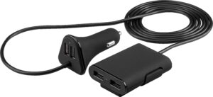 Genial USB 12/24V billader med 9,6A og 4 utganger, to av de med forlenger for baksete-0