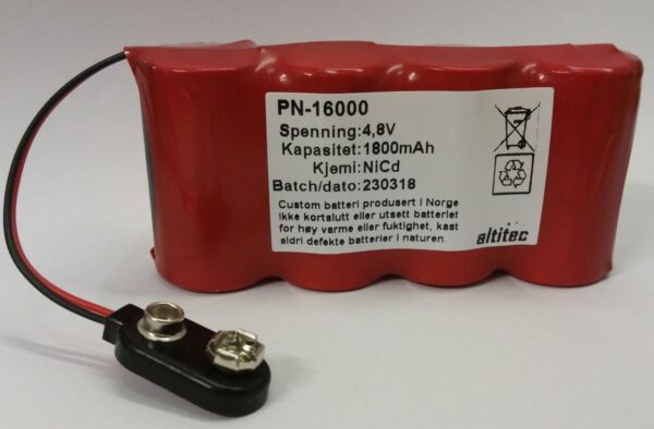 4,8V 1,8Ah Ni-CD Batteripakke med 9V Batterikontakt 4,8V 1,8Ah Ni-CD Batteripakke med 9V Batterikontakt