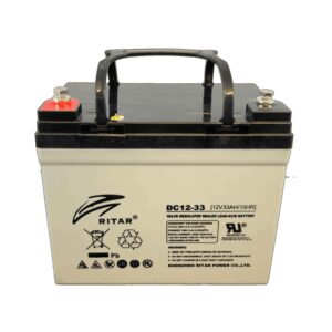 RITAR AGM Deep Cycle Batteri 12V 33AH (196x130x163mm) Polstilling 4 - Plusspol til venstre-0