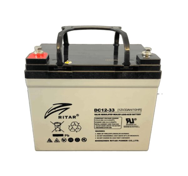 RITAR AGM Deep Cycle Batteri 12V 33AH (196x130x163mm) Polstilling 4 - Plusspol til venstre-0