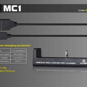 Lader for 1 stk 18650, 21700 batterier Li-ion 18650 Xtar MC1-112666