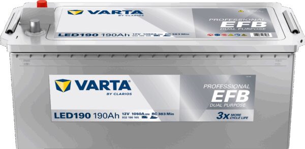VARTA Fritidsbatteri EFB Batteri 12V 190AH 1050CCA (513x223x190/223mm) Polstilling 4 - Plusspol til venstre LED190-0