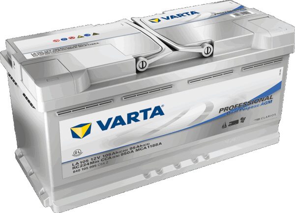 VARTA AGM Fritidsbatteri 12V 105AH 950CCA (394x175x190/190mm) Polstilling 5 - Plusspol til hÃƒÂ¸yre LA105-0