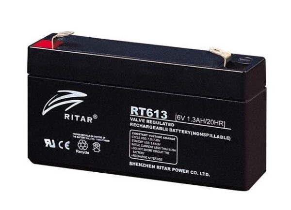 RITAR AGM Batteri 6V 1,3AH (94x24x52mm) F1-0 RITAR AGM Batteri 6V 1,3AH (94x24x52mm) F1-0