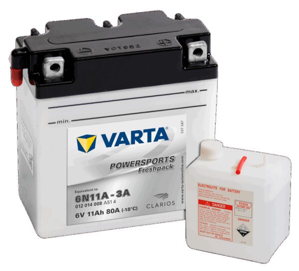 VARTA MC Batteri 6V 12AH 80CCA (122x61x135mm) Polstilling 5 - Plusspol til høyre 6N11A-3A (011014)-0 VARTA MC Batteri 6V 12AH 80CCA (122x61x135mm) Polstilling 5 - Plusspol til høyre 6N11A-3A (011014)-0
