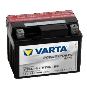 VARTA AGM MC Batteri 12V 3AH 40CCA (114x71x86mm) Polstilling 5 - Plusspol til høyre YTX4L-BS-0