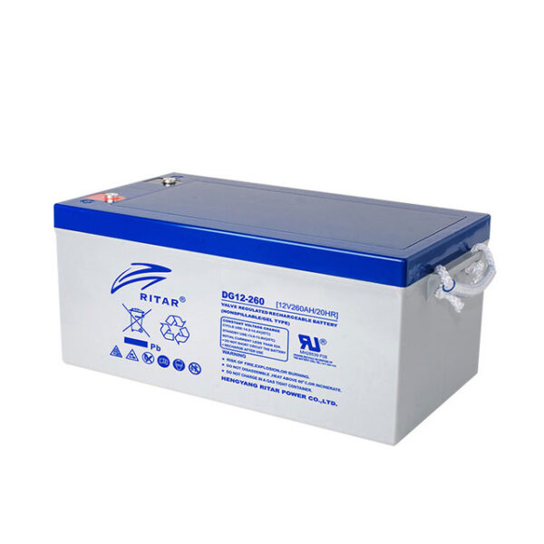 RITAR GEL Deep Cycle Batteri 12V 260AH (520x268x220mm) Polstilling 5 - Plusspol til høyre-0 RITAR GEL Deep Cycle Batteri 12V 260AH (520x268x220mm) Polstilling 5 - Plusspol til høyre-0