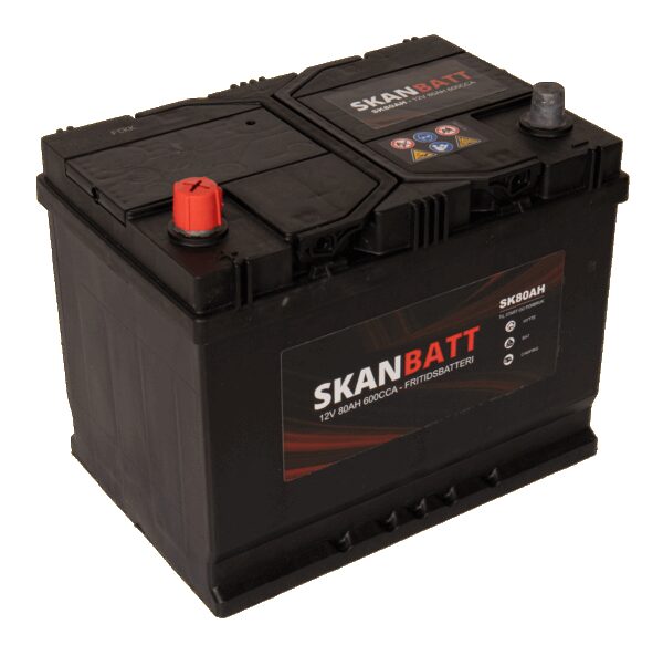 SKANBATT Fritidsbatteri 12V 80AH 600CCA (256x174x205/225mm) Polstilling 4 - Plusspol til venstre-0 SKANBATT Fritidsbatteri 12V 80AH 600CCA (256x174x205/225mm) Polstilling 4 - Plusspol til venstre-0