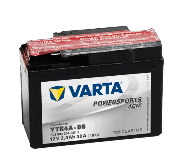 VARTA AGM MC Batteri 12V 2,3AH 30CCA (113x49x85mm) Polstilling 5 - Plusspol til høyre YTR4A-BS-0 VARTA AGM MC Batteri 12V 2,3AH 30CCA (113x49x85mm) Polstilling 5 - Plusspol til høyre YTR4A-BS-0