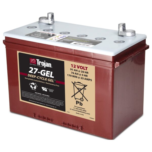 TROJAN GEL Deep Cycle Traksjonsbatteri 12V 91Ah (323x162x235mm) Polstilling 4 - Plusspol til venstre-0