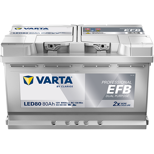 VARTA Fritidsbatteri EFB Batteri 12V 80AH 800CCA (315x175x190/190mm) Polstilling 5 - Plusspol til høyre LED80-0 VARTA Fritidsbatteri EFB Batteri 12V 80AH 800CCA (315x175x190/190mm) Polstilling 5 - Plusspol til høyre LED80-0