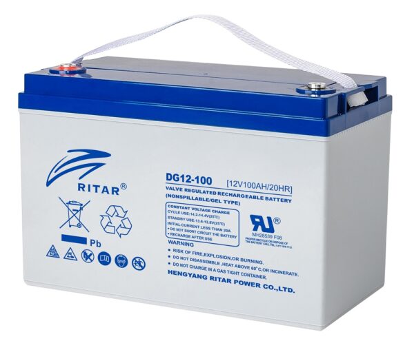 RITAR GEL Deep Cycle Batteri 12V 100AH (328x169x222mm) Polstilling 4 - Plusspol til venstre-0 RITAR GEL Deep Cycle Batteri 12V 100AH (328x169x222mm) Polstilling 4 - Plusspol til venstre-0