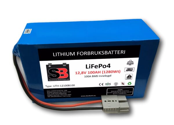 SKANBATT Lithium Batteri 12V 100AH 100A BMS LITH-12100B100-0