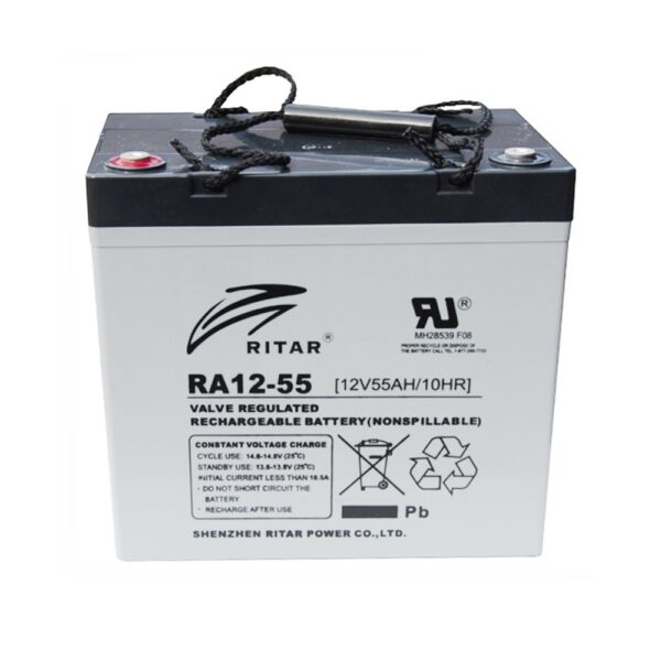 RITAR AGM Deep Cycle Batteri 12V 55AH (229x138x216mm) Polstilling 4 - Plusspol til venstre-0