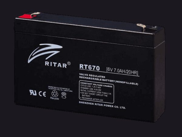 RITAR AGM Batteri 6V 7AH (151x34x94mm) F1-0 RITAR AGM Batteri 6V 7AH (151x34x94mm) F1-0