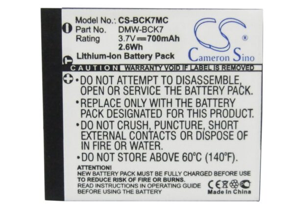 700mAh for Panasonic Lumix DMC-S3,Lumix DMC-FH2,Lumix DMC-FH25,Lumix DMC-FH27,Lumix DMC-FH27K,Lumix DMC-FH27S,Lumix DMC-FH5,Lumix DMC-FP5,Lumix DMC-FP7,Lumix DMC-FS16-115351