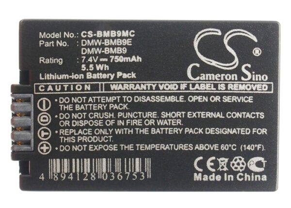 750mAh for Panasonic Lumix DMC-FZ40,Lumix DMC-FZ100,Lumix DMC-FZ40K,Lumix DMC-FZ47,Lumix DMC-FZ47K, Lumix DMC-FZ100GK, Lumix DMC-FZ100K, Lumix DMC-FZ150, Lumix DMC-FZ150K,Lumix DMC-FZ40GK-115418
