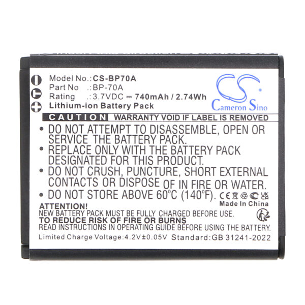 740mAh for Samsung SL50,SL600,ES65,ES70,TL105,TL110,PL100,PL80,ST60,ST70-115516