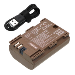 Replaces battery for Canon LP-6P, EOS R5 Mark II mirrorless camera, 2400mAh with USB C-0