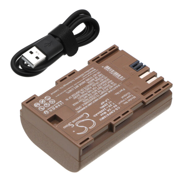 Replaces battery for Canon LP-6P, EOS R5 Mark II mirrorless camera, 2400mAh with USB C-114912