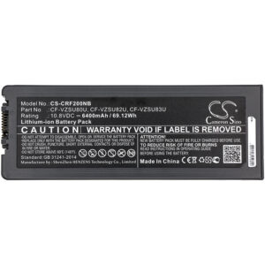 Replaces battery for Panasonic CF-VZSU80U, CF-VZSU82U, CF-VZSU83U, Toughbook CF-C2, Lithium-ion 6400mAh-124318