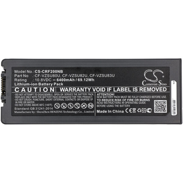 Replaces battery for Panasonic CF-VZSU80U, CF-VZSU82U, CF-VZSU83U, Toughbook CF-C2, Lithium-ion 6400mAh-124318
