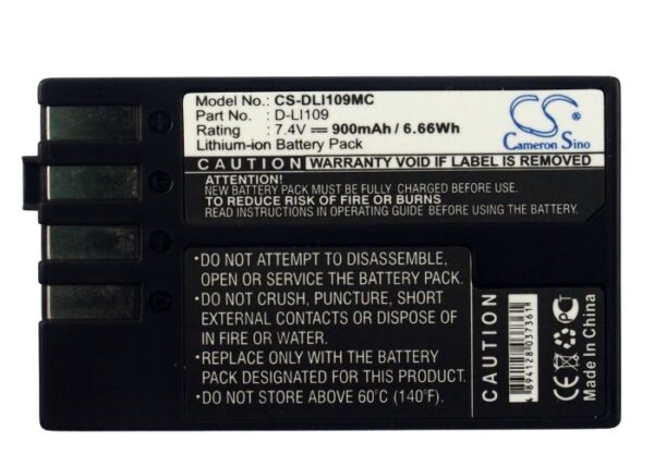 900mAh for PENTAX K-R,K-2,K2,K-S1,KS1,K-S2,KS2,K-30,K30,K-50-115408