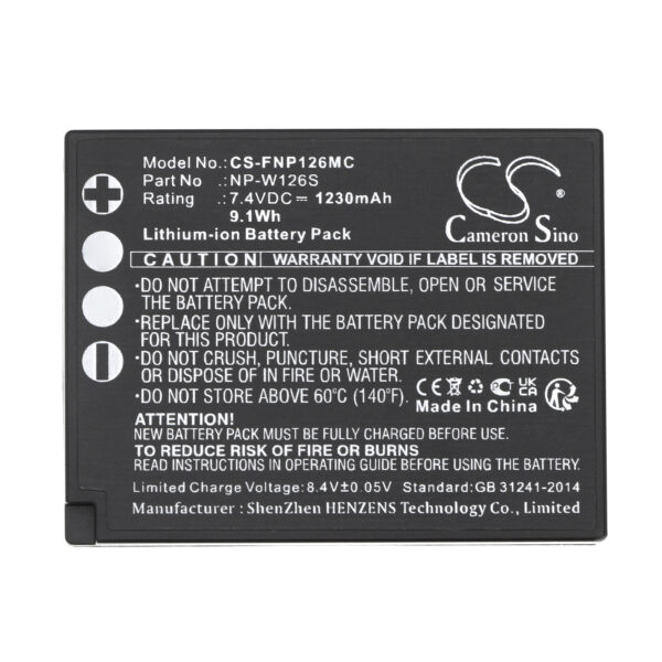 Replaces battery for Fujifilm NP-W126, NP-W126, 1230mAh-114902