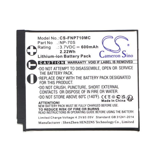 Replaces battery for Fujifilm NP-70S, Instax Mini 99, 600mAh-114910