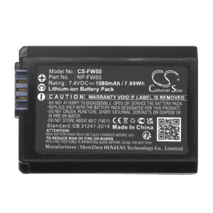Replaces battery for Sony NP-FW50, 1080mAh-115425