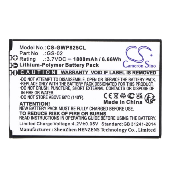 Replacement Battery for Grandstream WP822, WP825, GS-02, Lithium-ion 1800mAh-117025