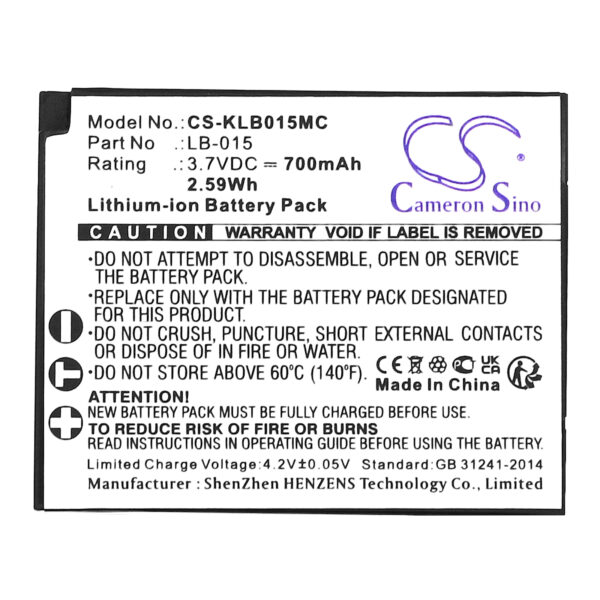 700mAh for KODAK WPZ2-114940