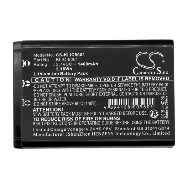 1400mAh for Kodak EasyShare Z730 Zoom,EasyShare Z730,EasyShare P712,EasyShare DX7590,EasyShare DX6490,EasyShare Z760 Zoom,EasyShare DX7440 Zoom,EasyShare DX7590 Zoom,EasyShare P880,EasyShare DX7630-115636
