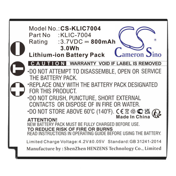 800mAh for Kodak EasyShare M1033,EasyShare V1233,Easyshare V1273,EasyShare V1253,EasyShare M1093 IS,Easyshare V1073,Zi8 Pocket Video Camera,Playsport Video Camera,Playsport ZX3,Playsport Zi8-115654
