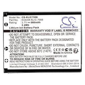 660mAh for Kodak Easyshare M883 Zoom,Easyshare M873 Zoom,Easyshare M530,Easyshare M550,Easyshare M580,Easyshare M575,Friendly Zoom FZ51,Friendly Zoom FZ52,Friendly Zoom FZ53,EasyShare M215-115651
