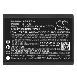 950mAh for Canon EOS 1100D,EOS KISS X50,EOS REBEL T3,EOS 1200D,EOS REBEL T5,EOS 1300D,EOS 4000D,EOS Rebel 1300D T6,EOS Rebel T6,EOS Kiss X70-115356
