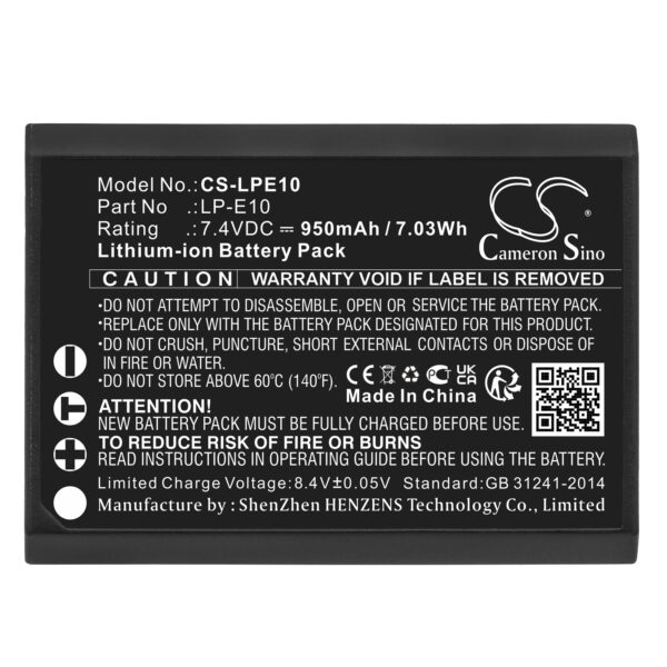950mAh for Canon EOS 1100D,EOS KISS X50,EOS REBEL T3,EOS 1200D,EOS REBEL T5,EOS 1300D,EOS 4000D,EOS Rebel 1300D T6,EOS Rebel T6,EOS Kiss X70-115356