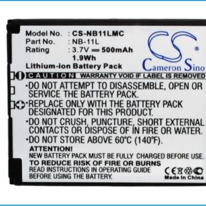 500mAh for Canon IXUS 125HS,IXUS 240HS,PowerShot A2300,PowerShot A2400 IS,PowerShot A3200 IS,PowerShot A3300 IS,PowerShot A3400 IS,PowerShot A4000,PowerShot A2400,PowerShot A3200-115281