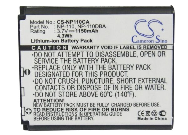 1150mAh for Casio Exilim EX-Z2000,Exilim EX-Z200,Exilim Zoom EX-Z2000,Exilim Zoom EX-Z2000BK,Exilim Zoom EX-Z2000PK,Exilim Zoom EX-Z2000RD,Exilim Zoom EX-Z2000SR,Exilim Zoom EX-Z2000VT,Exilim Pro EX-F1,Exilim EX-ZR10-115508