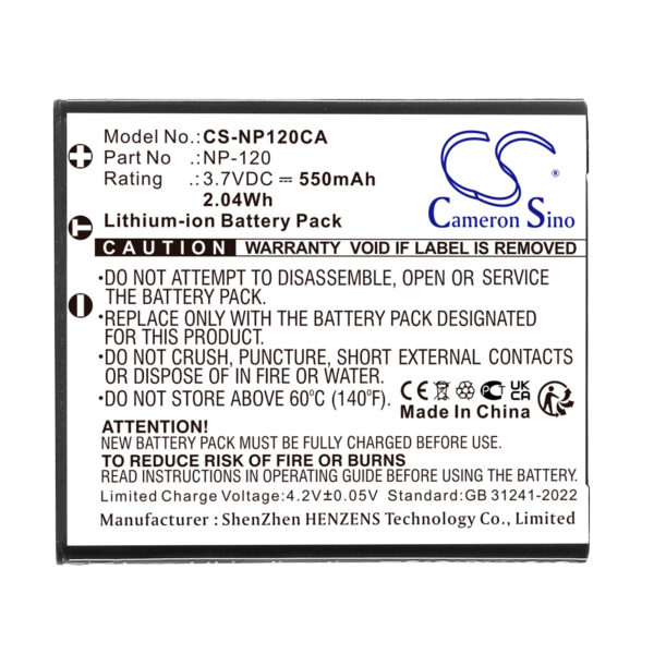 550mAh for Casio Exilim EX-S200,Exilim EX-S200BE,Exilim EX-S200BK,Exilim EX-S200EO,Exilim EX-S200PK,Exilim EX-S200SR,Exilim EX-ZS10,Exilim EX-EX-S200BK,Exilim EX-ZS10BE,Exilim EX-ZS10RD-115421